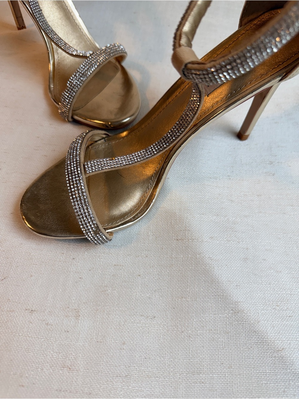 Steve Madden Faylinn 8.5 Gold Rhinestone Strappy Stiletto Heels - Picture 10 of 10